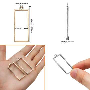 Oubaka 60pcs Open Bezels for Resin,Open Frame Pendant Hollow Frame Pendants Geometric Hollow Bezel Pendant Open Bezel Pendants Backs for Pressed Flower,Earrings,Bracelet,DIY Crafts(K Gold,White K)