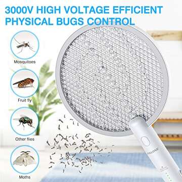 PALONE Electric Fly Swatter 3000V Bug Zapper Racket 2 in 1 Fly Swatter with 1200mAh Battery Recharge...