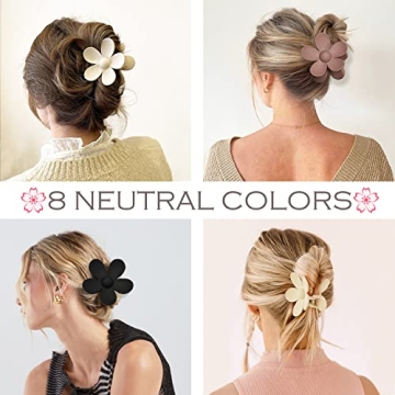 Flower Hair Clips Big Hair Claw Clips 8PCS Large Daisy Hair Clips Matte Claw Clips Strong Hold Jaw Claw Clips Thick Thin Hair for Women Girls 8Colors