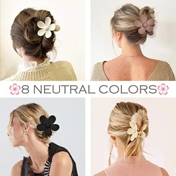 Flower Hair Clips Big Hair Claw Clips 8PCS Large Daisy Hair Clips Matte Claw Clips Strong Hold Jaw Claw Clips Thick Thin Hair for Women Girls 8Colors