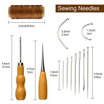 FEPITO 21pcs Leather Waxed Thread 8 Color 264 Yards 150D Leather Sewing Waxed Thread Cord with Leather Craft Hand Tools Kit for DIY Sewing Craft