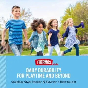 THERMOS FUNTAINER Insulated Food Jar, 16 Ounce, Kid Friendly Thermos Food Jar with Foldable Spoon, Denim Blue