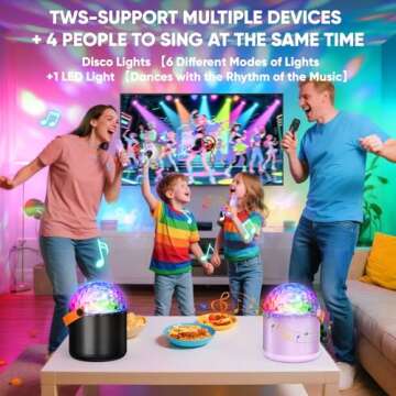 Karaoke Machine with Disco LED Lights for Adults Kids, Portable Bluetooth Speaker with 2 Wireless Mi...