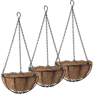 Tosnail 3 Pack 10" Metal Hanging Flower Pots Hanging Planters Plant Basket with Coco Fiber Liners