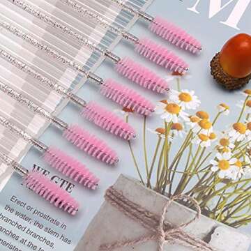 Elisel 100pcs Disposable Mascara Brushes with Container, Makeup Applicators for Eyelash Extensions