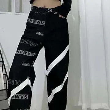 NOMIMAS High Waist Wide Leg Jeans Women - Fashion Print Denim Trousers High Waist Streetwear Palazzo Pant with Pockets