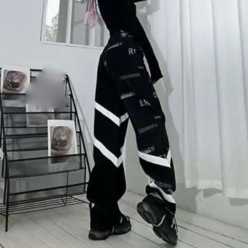 NOMIMAS High Waist Wide Leg Jeans Women - Fashion Print Denim Trousers High Waist Streetwear Palazzo Pant with Pockets
