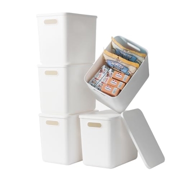 Gaoaodeyu 5 Pack Large White Storage Bins with Lids - Versatile Organizers for Every Space