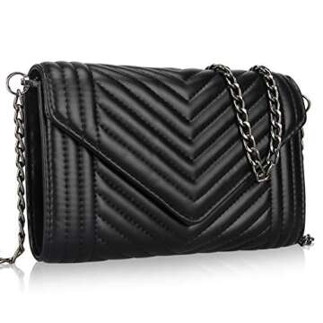 Small Leather Crossbody Bag for Women Clutch Purse Womens Handbag Black Crossbody Purse Designer Shoulder Bag wiht Chain Strap Quilted Cross Body Bags Phone Purses