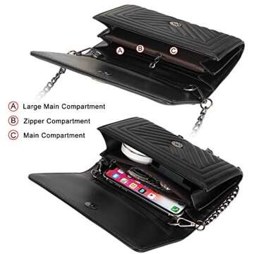 Small Leather Crossbody Bag for Women Clutch Purse Womens Handbag Black Crossbody Purse Designer Shoulder Bag wiht Chain Strap Quilted Cross Body Bags Phone Purses