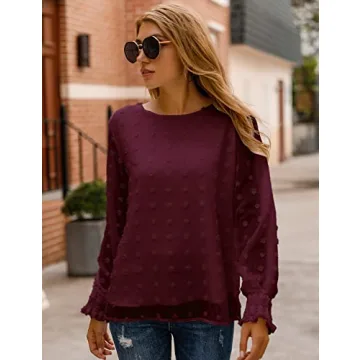 Elegant Womens Chiffon Blouse with Lantern Sleeves