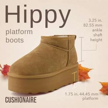 CUSHIONAIRE Hippy Women’s Platform Ankle Boots – Genuine Suede, Faux Fur Lining, Cozy Winter Sli...