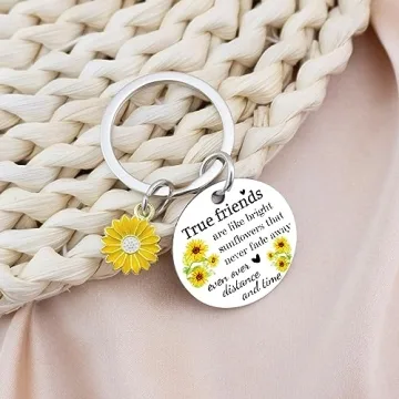 Best Friends Sunflower Keychain Gift for Women