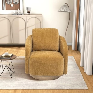 RuiSiSi 30.3" W Swivel Accent Barrel Chair and Comfy Round Accent Single Sofa Chair, 360 Degree Club Chair, Lounge Armchair for Living Room Bedroom Nursery (Mustard)