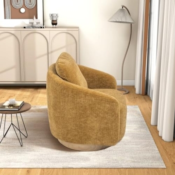 RuiSiSi 30.3" W Swivel Accent Barrel Chair and Comfy Round Accent Single Sofa Chair, 360 Degree Club Chair, Lounge Armchair for Living Room Bedroom Nursery (Mustard)