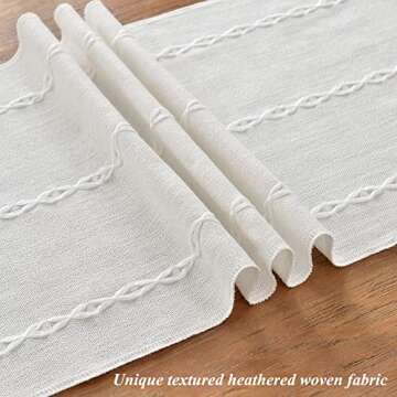 Wracra Rustic Linen Table Runner Farmhouse Style Table Runners 72 inches Long Embroidered Table Runner with Hand-Tassels for Party, Dresser Decor and Dining Room Decorations (White, 13"×72")