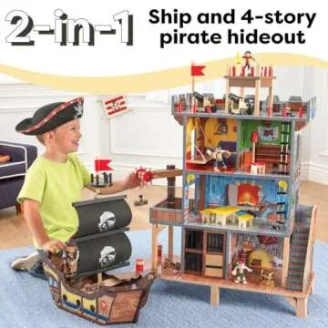 KidKraft Pirate's Cove Wooden Ship Play Set with Lights and Sounds, Pirates and 17-Piece Accessories, Gift for Ages 3+