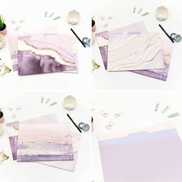 bloom daily planners Decorative File Folders - Set of Six Letter Size (8.5” x 11”) Organizers, 1/3 Cut Tabs - Assorted Designs - Lavender Daydream