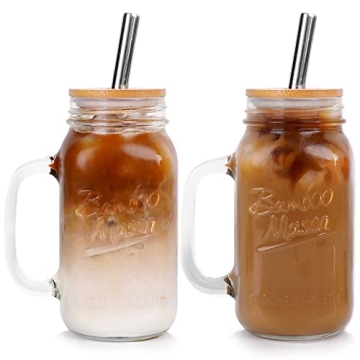 Stylish 24 oz ANOTION Mason Jar with Lid and Straw