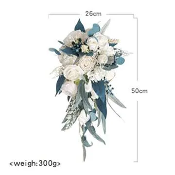 MOJUN Wedding Bouquets for Bride, Dusty Bule Water Drop Waterfall Artificial Flowers Bouquet Cascading Bridal Bouquet for Wedding Ceremony Anniversary Bridal Shower Party Rustic Vintage Wedding A