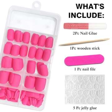 LuckForever 240pc Square Press on Nails Short Fake Nails Hot Pink Matte Artificial Fingernails Short...