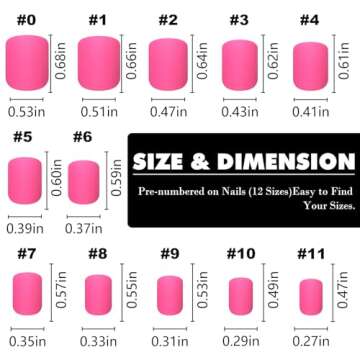 LuckForever 240pc Square Press on Nails Short Fake Nails Hot Pink Matte Artificial Fingernails Short Press on Nails Square False Nail Tips Acrylic Presson Nails & Glue Adhesive Tabs for Women Girls