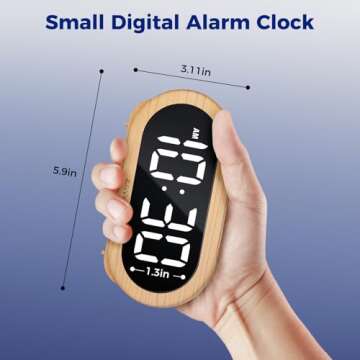 uscce Small Digital Clock for Bedroom: 6 Dimmable Brightness 4 Alarm Volume - Plug in Clock with Easy Operation for Bedside Desk Wood Grain