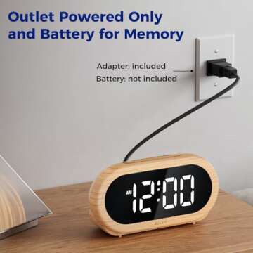 uscce Small Digital Clock for Bedroom: 6 Dimmable Brightness 4 Alarm Volume - Plug in Clock with Easy Operation for Bedside Desk Wood Grain