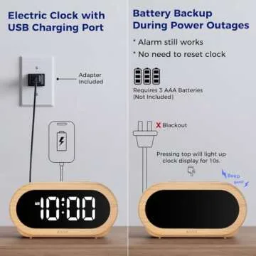 uscce Small Digital Clock for Bedroom: 6 Dimmable Brightness 4 Alarm Volume - Plug in Clock with Easy Operation for Bedside Desk Wood Grain