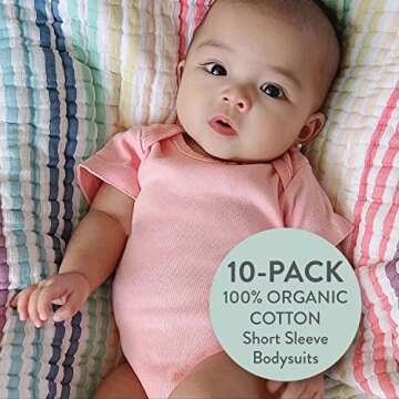 HonestBaby 10-Pack Short Sleeve Bodysuits One-Piece 100% Organic Cotton for Infant Baby Boys, Girls,...