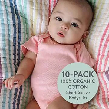 HonestBaby 10-Pack Short Sleeve Bodysuits One-Piece 100% Organic Cotton for Infant Baby Boys, Girls,...