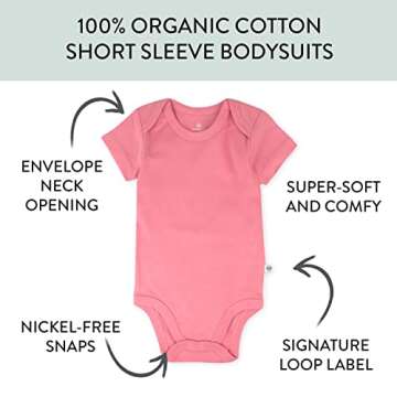 HonestBaby 10-Pack Short Sleeve Bodysuits One-Piece 100% Organic Cotton for Infant Baby Boys, Girls, Unisex, Rainbow Pinks, 3-6 Months