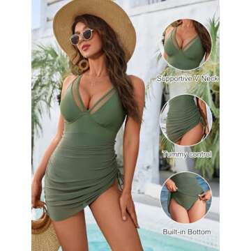 Blooming Jelly Women One Piece Swim Dress Tummy Control Swimsuits Modest Mesh Sheer Swimming Suits (...