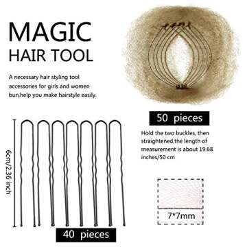 Zonon Bun Hair Nets Invisible Elastic Edge Mesh and U Shaped Pins Set, Ideal for Dancers, Nurses, an...