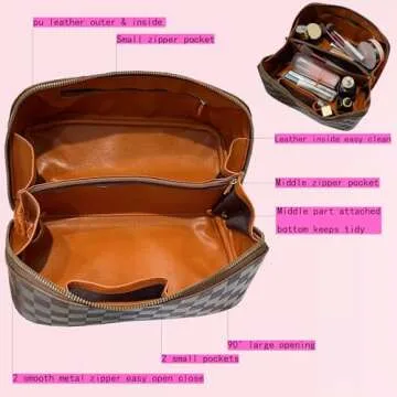 Stylish SMILEMUSE Checkered Makeup Bag for Travel