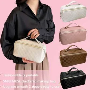 Stylish SMILEMUSE Checkered Makeup Bag for Travel