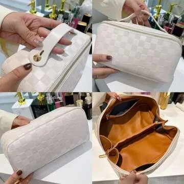 Stylish SMILEMUSE Checkered Makeup Bag for Travel