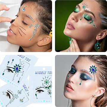 Face Jewels 6 Sheets Face Gems Stick On, 10g Chunky Glitter, Face Jewelry Rhinestones Crystals Stickers, Fairy Euphoria Eye Body Makeup Rave Clothes Festival Outfit Accessories