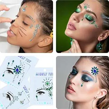 Face Jewels 6 Sheets Face Gems Stick On, 10g Chunky Glitter, Face Jewelry Rhinestones Crystals Stickers, Fairy Euphoria Eye Body Makeup Rave Clothes Festival Outfit Accessories