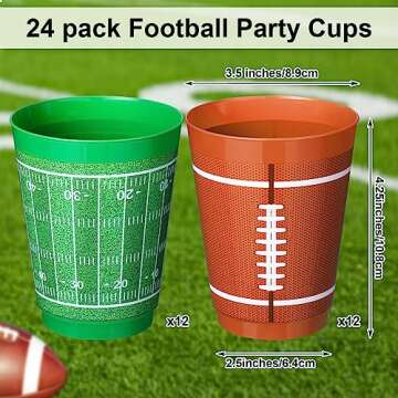 Nuenen 24 Counts 16 oz Football Plastic Cups Football Party Cup Favors Set Football Theme Reusable C...