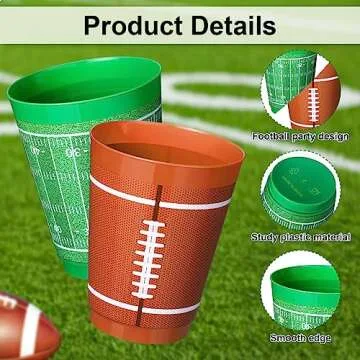 Nuenen 24 Counts 16 oz Football Plastic Cups Football Party Cup Favors Set Football Theme Reusable Cups Plastic Frosted Cup for Football Theme Party Supplies Kids Game Birthday Decorations