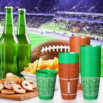 Nuenen 24 Counts 16 oz Football Plastic Cups Football Party Cup Favors Set Football Theme Reusable Cups Plastic Frosted Cup for Football Theme Party Supplies Kids Game Birthday Decorations