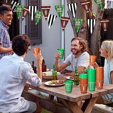 Nuenen 24 Counts 16 oz Football Plastic Cups Football Party Cup Favors Set Football Theme Reusable Cups Plastic Frosted Cup for Football Theme Party Supplies Kids Game Birthday Decorations