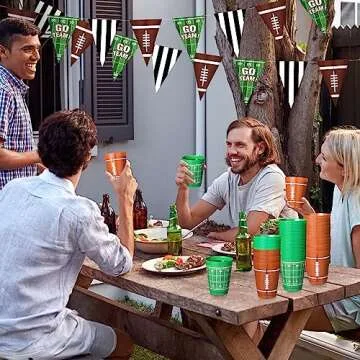 Nuenen 24 Counts 16 oz Football Plastic Cups Football Party Cup Favors Set Football Theme Reusable Cups Plastic Frosted Cup for Football Theme Party Supplies Kids Game Birthday Decorations