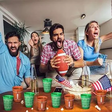 Nuenen 24 Counts 16 oz Football Plastic Cups Football Party Cup Favors Set Football Theme Reusable Cups Plastic Frosted Cup for Football Theme Party Supplies Kids Game Birthday Decorations