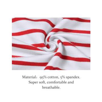 LilyCoco Womens Striped Long Sleeve Shirt Boat Neck Tops Breton Loose fit Tshirt Red White Small