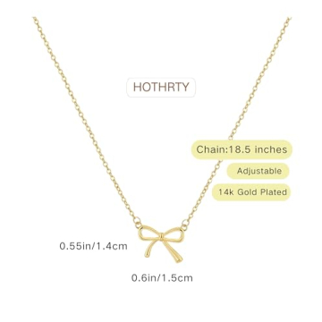 Hothrty Bow Necklace 14K Gold Plated Pendant Butterflyknot Zirconia Pendant Gold Ribbon Jewelry Trendy Bowknot Necklace for Woman