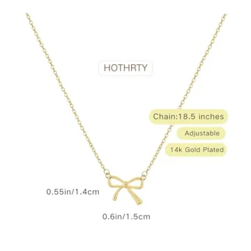 Hothrty Bow Necklace 14K Gold Plated Pendant Butterflyknot Zirconia Pendant Gold Ribbon Jewelry Trendy Bowknot Necklace for Woman