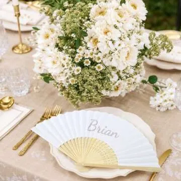 JOHOUSE Foldable Bamboo Fans, 12PCS Eastern Style Handheld Fan Japanese Chinese Fan for DIY Decoration Wedding Dancing Party Favors