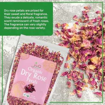 Jiva USDA Organic Dried Red Rose Petals 6 Oz (170g) Large Bag - Food Grade, Edible Flowers - Use in Tea, Baking, Making Rose Water, Crafting, Wedding Confetti